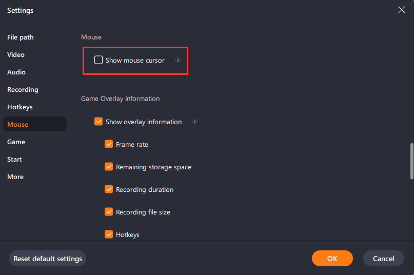 Mouse settings